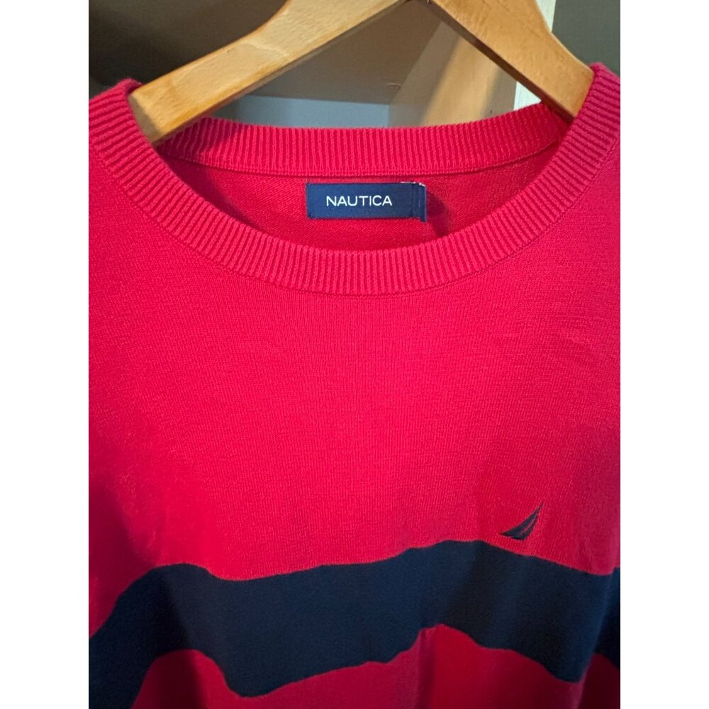 Nautica NWT Red Navy Striped Crewneck Sweater Sz Large - Picture 4 of 7